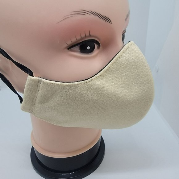 New Face cover ear loop Cream Mask Women's Embroidered handmade Pink flowers - Picture 3 of 6